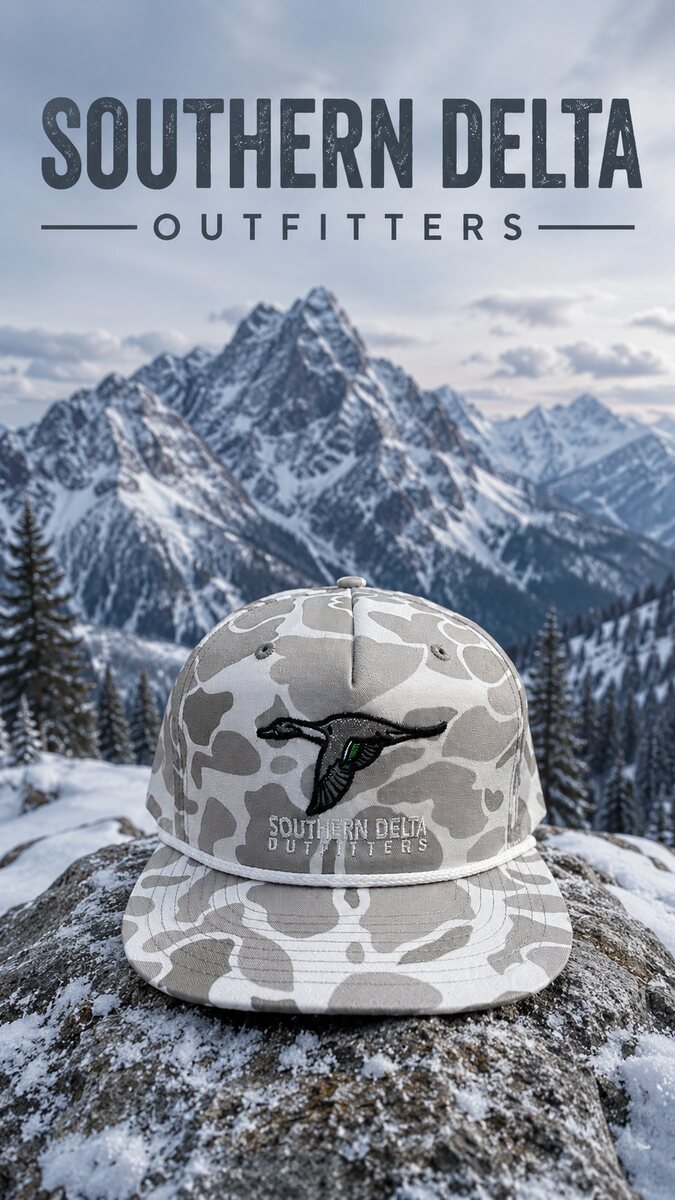 Winter camo and white rope pintail hat